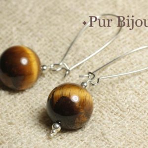 Shop Tiger Eye Earrings! Boucles oreilles Pierre Semi Précieuse – Oeil de Tigre 16 mm | Natural genuine Tiger Eye earrings. Buy crystal jewelry, handmade handcrafted artisan jewelry for women.  Unique handmade gift ideas. #jewelry #beadedearrings #beadedjewelry #gift #shopping #handmadejewelry #fashion #style #product #earrings #affiliate #ad