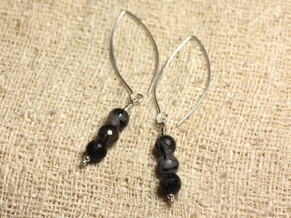 Boucles Oreilles Argent 925 Crochets 40mm - Quartz Tourmaline Facetté 6mm Boucles Oreilles Argent 925 Crochets 40mm - Quartz Tourmaline Facetté 6mm