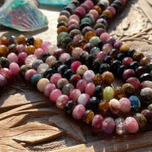 Shop Tourmaline Beads! Hand faceted natural multi coloured gemstone Tourmaline rondelles beads 5.6mm | Natural genuine beads Tourmaline beads for beading and jewelry making.  #jewelry #beads #beadedjewelry #diyjewelry #jewelrymaking #beadstore #beading #affiliate #ad