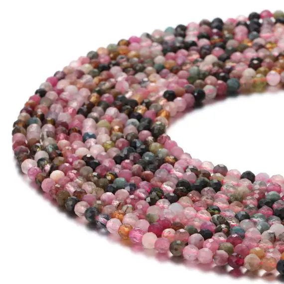 Multi Color Tourmaline Faceted Round Beads 2mm 3mm 4mm 15.5" Strand