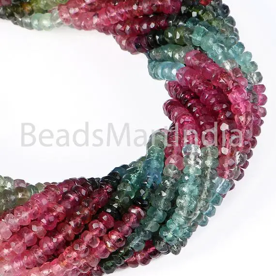 Multi Tourmaline Faceted Rondelle Beads, Tourmaline Faceted Beads, 3-3.25mm  Multi Tourmaline Beads, Multi Tourmaline Rondelle Beads