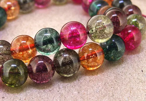 Round Multicolor Tourmaline Color Crystal Glass Yellow Green Pink Blue Rainbow Color Gemstone Beads 15.5" One Full Strand