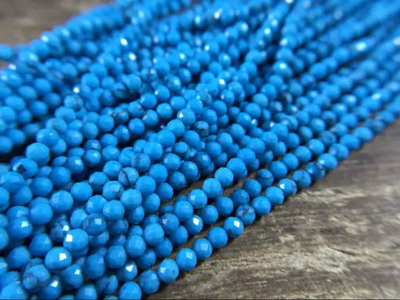 2mm Faceted Turquoise Beads Micro Faceted Round Tiny Small Blue Turquoise Beads Gemstone Beads Supplies Jewelry Beads 15.5" Full Strand