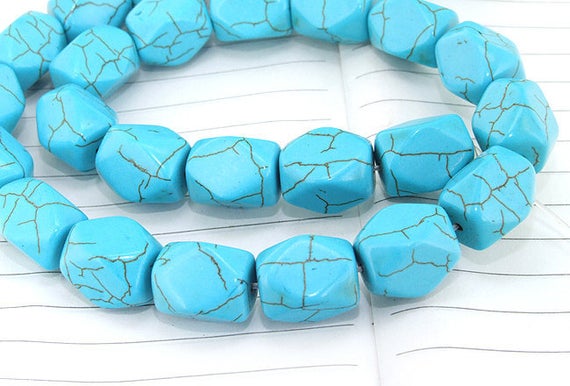 One Full Strand--- Faceted Turquoise Gemstone Beads ----10mmx15mm----26 Pieces----16 Inch Strand