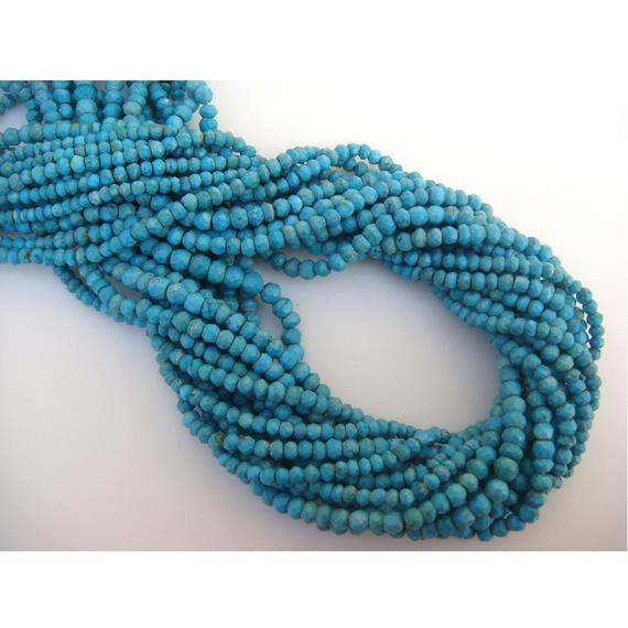 3.5-4mm Turquoise Faceted Rondelle Beads, Blue Gemstone Faceted Bead, 13 Inch Blue Turquoise Faceted Beads For Jewelry (1st To 5st Options)