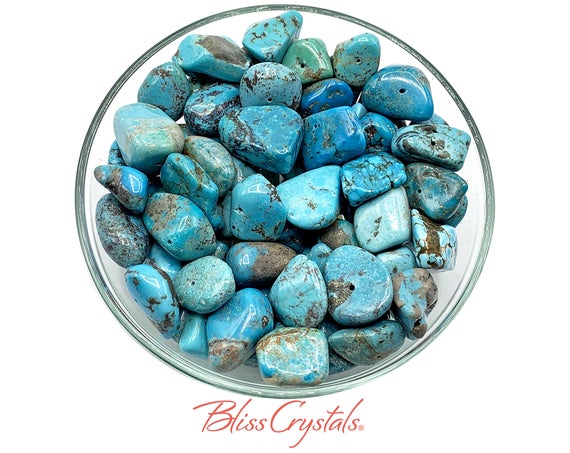 1 Genuine Turquoise Tumbled Stone With Drilled Hole, Mexican Healing Crystal And Stone #tt09