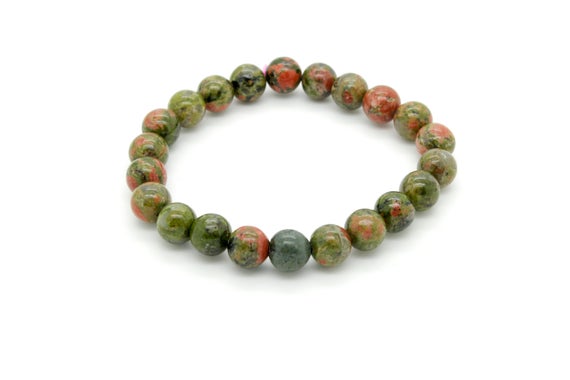 Natural Unakite Smooth Polished Round Gemstone Beads Size 4mm 6mm 8mm 10mm Stretch Elastic Cord Handmade Beaded Bracelet Pgb90