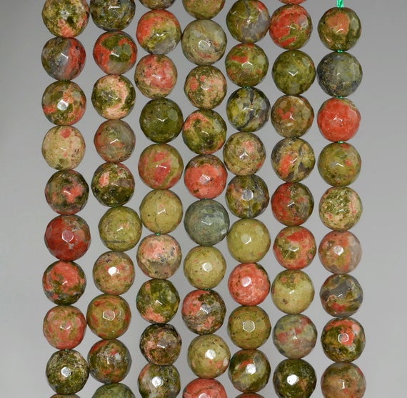 6mm  Unakite Gemstone Faceted Round Loose Beads 15 Inch Full Strand (90182387-aaa117)