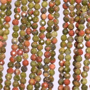 Shop Unakite Faceted Beads! Genuine Natural Lotus Pond Unakite Loose Beads Grade AAA Faceted Round Shape 3mm 4mm | Natural genuine faceted Unakite beads for beading and jewelry making.  #jewelry #beads #beadedjewelry #diyjewelry #jewelrymaking #beadstore #beading #affiliate #ad