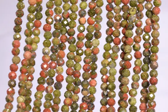 Genuine Natural Lotus Pond Unakite Loose Beads Grade Aaa Faceted Round Shape 3mm 4mm