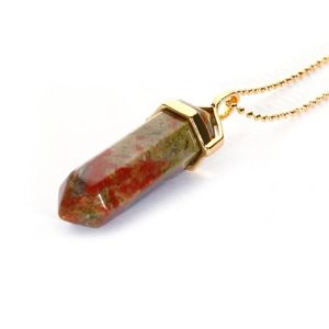 Unakite Pendulum Pendant Healing Point Size 40x8mm Gold Chain | Natural genuine Unakite pendants. Buy crystal jewelry, handmade handcrafted artisan jewelry for women.  Unique handmade gift ideas. #jewelry #beadedpendants #beadedjewelry #gift #shopping #handmadejewelry #fashion #style #product #pendants #affiliate #ad