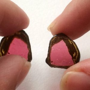 Shop Watermelon Tourmaline Beads! 13×15.5mm Rare Watermelon Tourmaline Rough Slices, 13×15.5mm OOAK Matched Pair Watermelon Tourmaline Slices, Loose Tourmaline For Jewelry | Natural genuine chip Watermelon Tourmaline beads for beading and jewelry making.  #jewelry #beads #beadedjewelry #diyjewelry #jewelrymaking #beadstore #beading #affiliate #ad