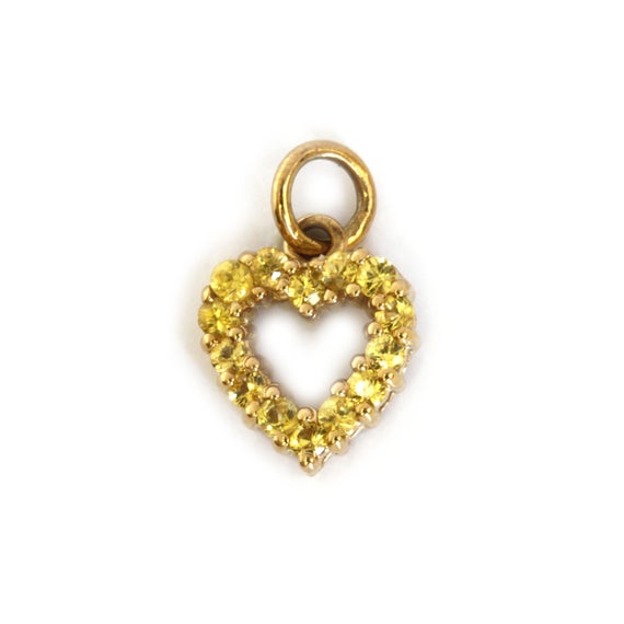 0.3 Ctw Natural Yellow Sapphire Pendant / Small Heart Shape Pendant / Solid 14k 18k Gold / Tiny Drop Pendant 14 Mm / September Birthstone