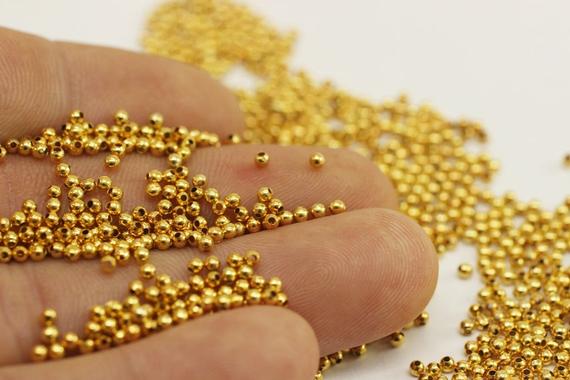 2.2 Mm Gold Tone Crimp Beads, Tiny End Cap, Crimp End Cap ,crimp Covers, Tiny Crimp Beads, Mini Ball Beads, Gold Spacer Beads, Round Beads