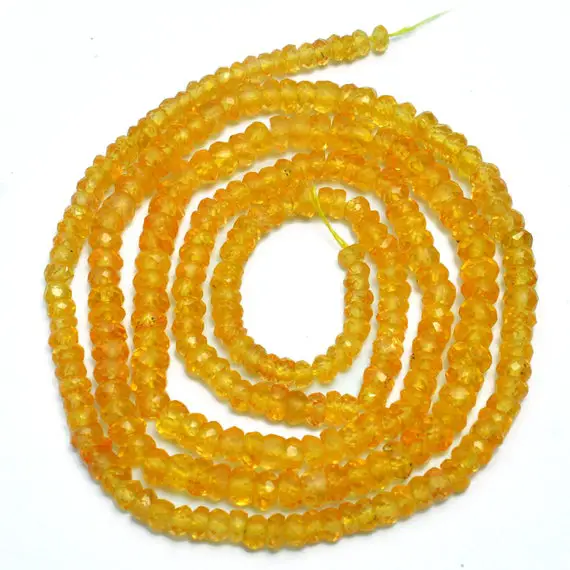 Natural Yellow Sapphire Faceted Rondelle Beads, 2.5 Mm To 3.5 Mm, Yellow Sapphire Beads, Sapphire Jewelry Making Gemstone, 16 Inch, Sku 030