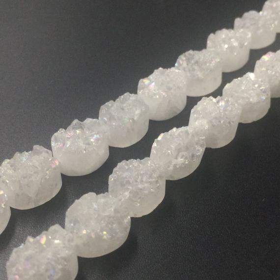 18pcs Druzy Agate Druzy Beads Oval Cabochon White Aura Ab Crystal Druzy Beads 8mm X 10mm Flat Back Oval Gemstone Druzy Beads