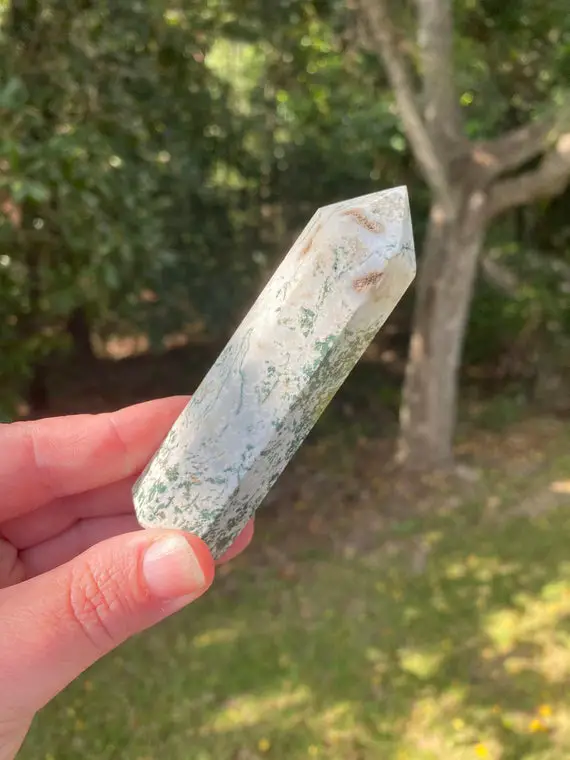 Tree Agate Point - Crystal Generator - Reiki Charged Crystal Tower - Earth Energy - New Beginnings - Connect With Nature Spirits