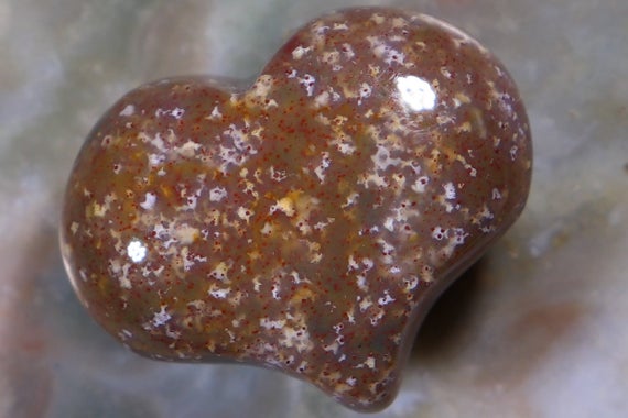 Indian Agate Puffy Heart Pocket, Worry Healing Stone With Positive Healing Energy!