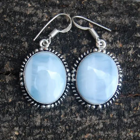 Amazing Blue Angelite Gemstone 925 Sterling Silver Earrings/ Birthstone Jewelry /yellow Gold Filled, Rose Gold Filled Earrings