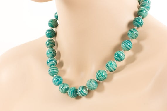 Russian Amazonite Necklace, Statement Natural Gemstone Necklace, Handmade Gemstone Jewelry