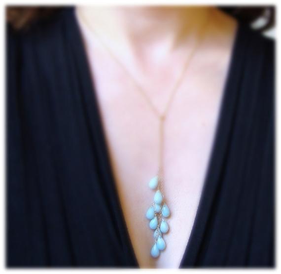 Amazonite Y Necklace. Blue Gemstone. Gold Rose Gold Or Silver