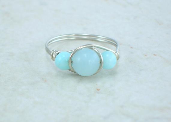 Sterling Silver Amazonite Bead Ring