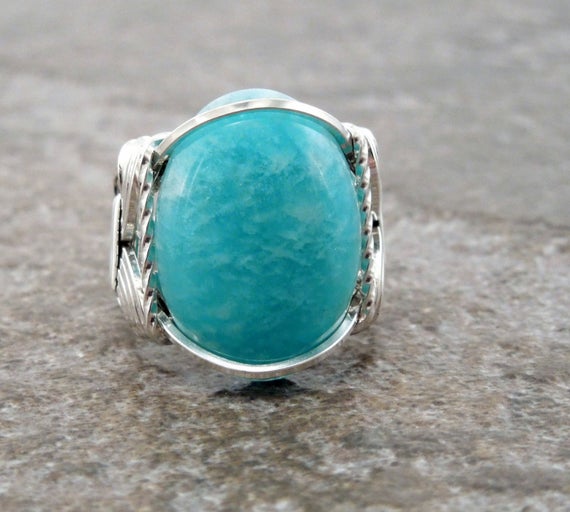 Sterling Silver Wire Wrapped Russian Amazonite Ring