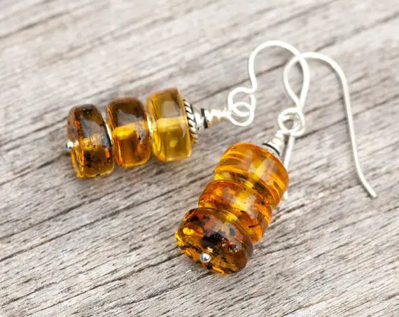 Natural Honey Amber Earrings, Baltic Amber Earrings, Ombre Amber Earrings,  Rustic Golden Earrings, 925 Sterling Silver