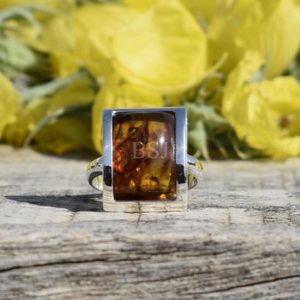 Shop Amber Jewelry! Gift Amber Ring, Rectangle Shape, 925 Sterling Silver, Orange Color Stone, Bezel Set, Handmade Silver Gift Gemstone Ring, Made For Her | Natural genuine Amber jewelry. Buy crystal jewelry, handmade handcrafted artisan jewelry for women.  Unique handmade gift ideas. #jewelry #beadedjewelry #beadedjewelry #gift #shopping #handmadejewelry #fashion #style #product #jewelry #affiliate #ad