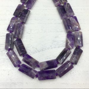 Shop Amethyst Bead Shapes! 8 Sided Chevron Amethyst Rectangle Beads Amethyst Quartz Crystal Beads Vertical Drilled Slice Slab Beads 13-15*27-30mm 13pieces/strand | Natural genuine other-shape Amethyst beads for beading and jewelry making.  #jewelry #beads #beadedjewelry #diyjewelry #jewelrymaking #beadstore #beading #affiliate #ad