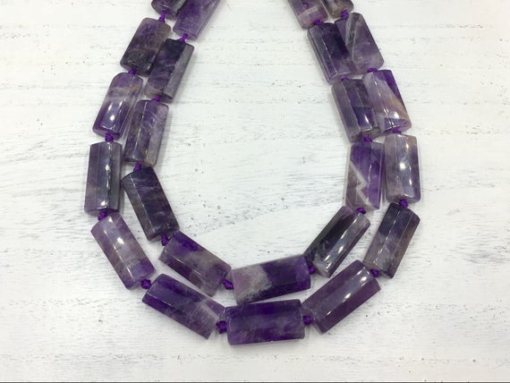8 Sided Chevron Amethyst Rectangle Beads Amethyst Quartz Crystal Beads Vertical Drilled Slice Slab Beads 13-15*27-30mm 13pieces/strand