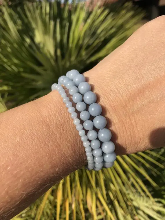 Angelite Bracelet - 4mm, 6mm, 8mm, 10mm Or 12mm Beaded Bracelet- Connection With Guides And Angels, Meditation, Tranquility, Soothing Energy