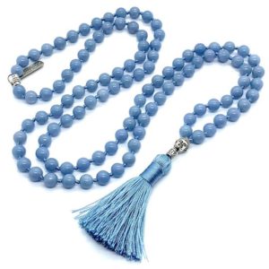Angelite Mala Necklace angelite necklace, 108 mala beads necklace, mala tassel necklace, japa mala, gemstone mala necklace comfort necklace | Natural genuine Gemstone necklaces. Buy crystal jewelry, handmade handcrafted artisan jewelry for women.  Unique handmade gift ideas. #jewelry #beadednecklaces #beadedjewelry #gift #shopping #handmadejewelry #fashion #style #product #necklaces #affiliate #ad