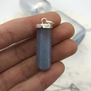 Shop Angelite Necklaces! Angelite Necklace — Crystal Necklace (Silver Pendant) | Natural genuine Angelite necklaces. Buy crystal jewelry, handmade handcrafted artisan jewelry for women.  Unique handmade gift ideas. #jewelry #beadednecklaces #beadedjewelry #gift #shopping #handmadejewelry #fashion #style #product #necklaces #affiliate #ad