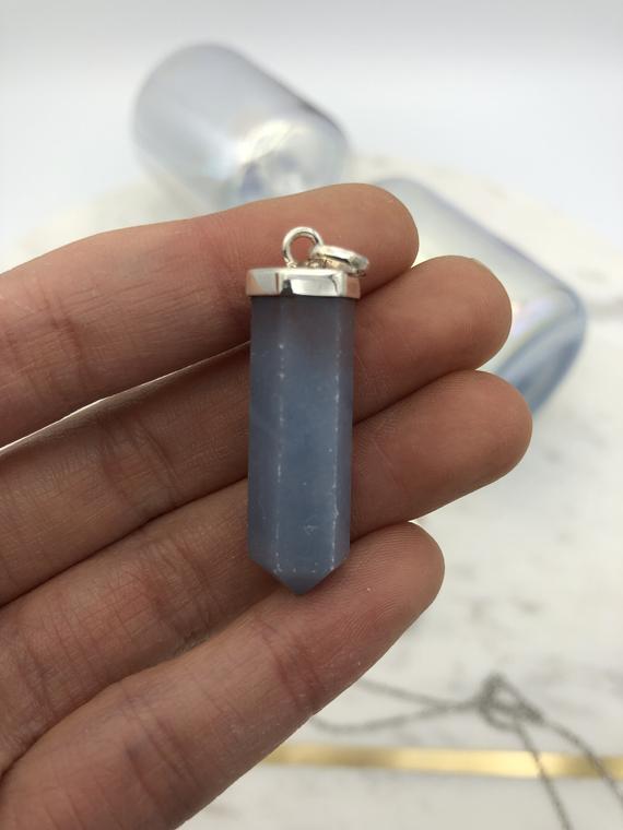 Angelite Necklace — Crystal Necklace (silver Pendant)