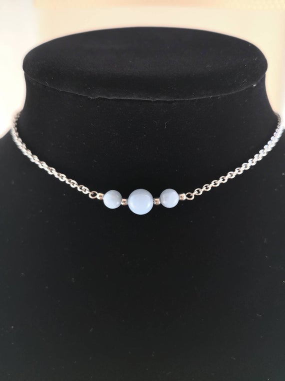 Angelite Necklace For Women With Stainless Steel Beads And Chain Angelite Chain Necklace Angelite Pendant For Women Angelite Jewelry For Her