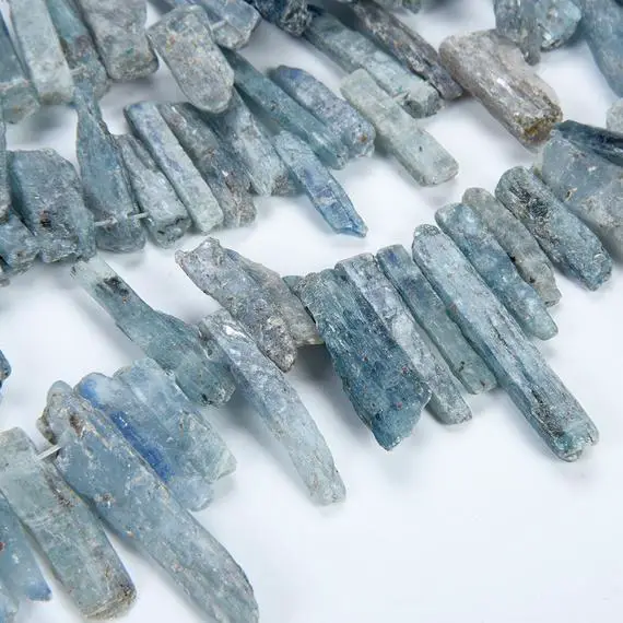 15.9 Inch Natural Raw Blue Apatite High Quality Crystal Beads Wholesale Mix Size Top Drilled Crystal 20~33x5~10mm