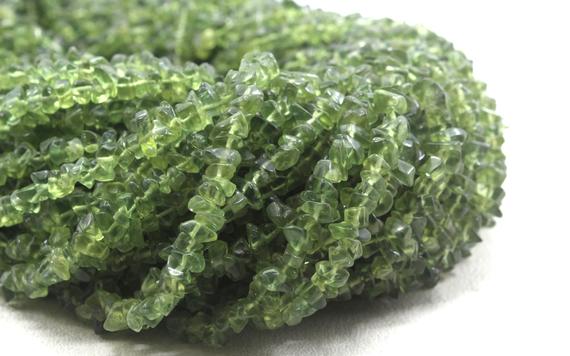 16" Long Natural Green Apatite Gemstone Smooth Uncut Chips Shape Beads Size 5-6 Mm Center Drilled Uncut Chips Jewelry Making Wholesale Price