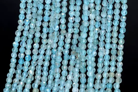 Genuine Natural Aqua Blue Apatite Loose Beads Grade Aaa Faceted Round Shape 2mm 3mm 4mm