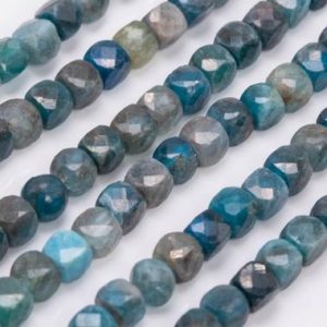 Shop Apatite Beads! Genuine Natural Deep Blue Apatite Loose Beads Grade AA Faceted Cube Shape 4mm | Natural genuine beads Apatite beads for beading and jewelry making.  #jewelry #beads #beadedjewelry #diyjewelry #jewelrymaking #beadstore #beading #affiliate #ad