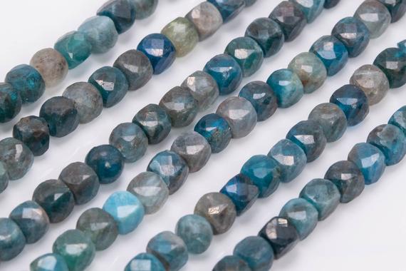 Genuine Natural Deep Blue Apatite Loose Beads Grade Aa Faceted Cube Shape 4mm