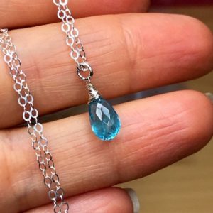 Shop Apatite Jewelry! Neon blue Apatite Pendant chain Necklace.  sterling silver, small gemstone teardrop, bridal jewelry. | Natural genuine Apatite jewelry. Buy handcrafted artisan wedding jewelry.  Unique handmade bridal jewelry gift ideas. #jewelry #beadedjewelry #gift #crystaljewelry #shopping #handmadejewelry #wedding #bridal #jewelry #affiliate #ad