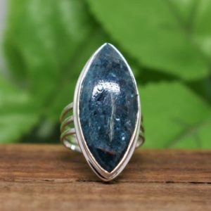 Shop Apatite Rings! Silver Apatite Ring, Sterling Silver Ring, Marquise Gemstone Ring, Blue Color Gemstone, Triple Band Ring, Silver Gemstone Jewelry, Sale | Natural genuine Apatite rings, simple unique handcrafted gemstone rings. #rings #jewelry #shopping #gift #handmade #fashion #style #affiliate #ad