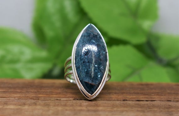 Silver Apatite Ring, Sterling Silver Ring, Marquise Gemstone Ring, Blue Color Gemstone, Triple Band Ring, Silver Gemstone Jewelry, Sale