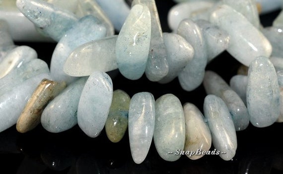 Beryl Aquamarine Gemstones Stick River Pebble Chip 23x8mm Loose Beads 7.5 Inch Half Strand (90108485-106)