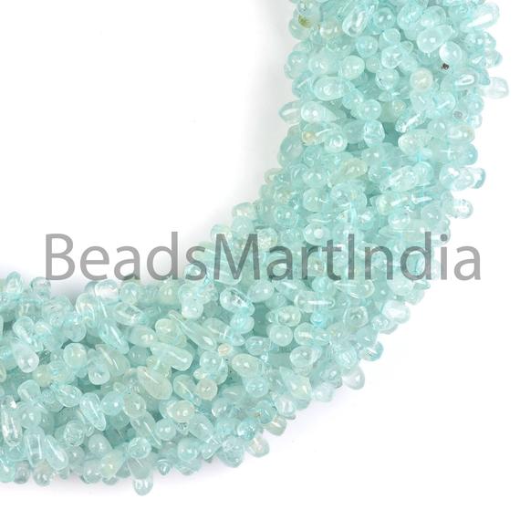 3.5x7-4x8 Mm Aquamarine Smooth Drops Shape Beads, Aquamarine Drops Gemstone Beads, Plain Aquamarine Beads, Drops Aquamarine Beads