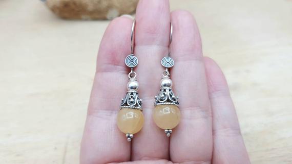 Aragonite Cone Earrings. Bali Bead Earrings. Capricorn Reiki Jewelry Uk. Yellow Rare Mineral Dangle Drop Wire Wrap Earrings
