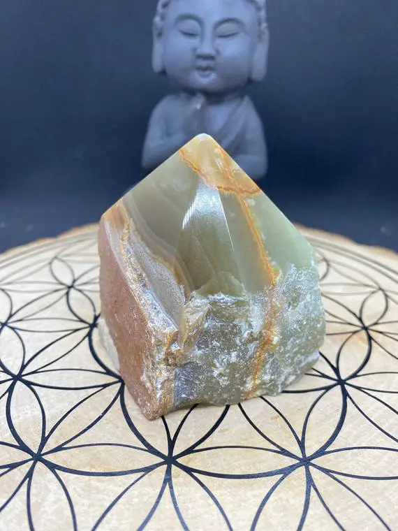 Top Polished Green Aragonite Generator Point - Raw Sides - Reiki Charged - Energy Infused Crystal - Raise Your Vibrations!! Earth Healer #2