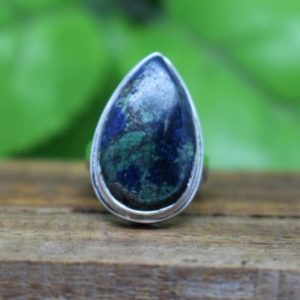 Shop Azurite Rings! Azurite Ring, Bezel Set Ring, Sterling Silver Ring, Artisan Ring, Pear Azurite Jewelry, Handmade Silver Rings, Natural Stone, Christmas | Natural genuine Azurite rings, simple unique handcrafted gemstone rings. #rings #jewelry #shopping #gift #handmade #fashion #style #affiliate #ad
