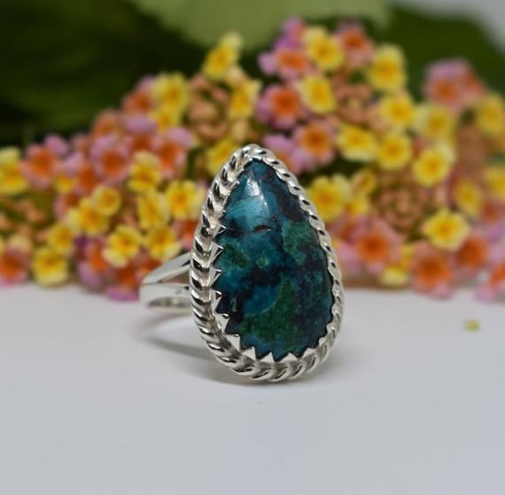 Natural Azurite Ring, Pear Gemstone Ring, 925 Sterling Silver Ring, Gemstone Jewelry, Handmade Jewelry, Azurite Jewelry, Split Band Ring
